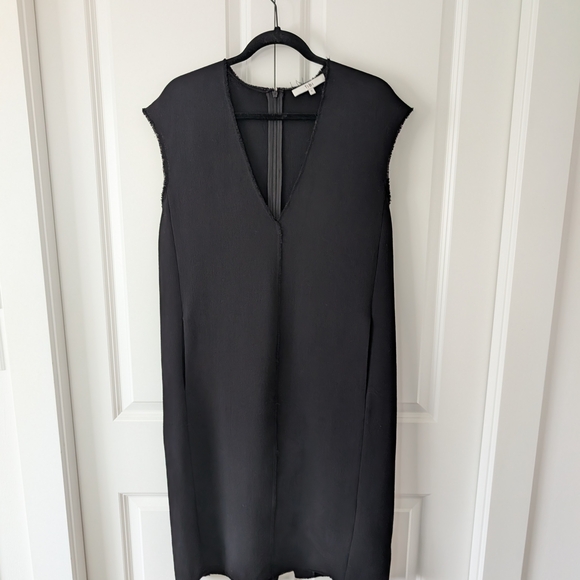 Tibi Black Melee Crepe V-Neck Dress With Organza Lining, 2 - Picture 10 of 14